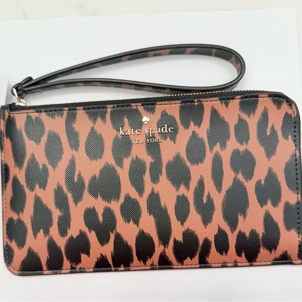 Kate Spade Animal Print Wristlet in Black and Brown